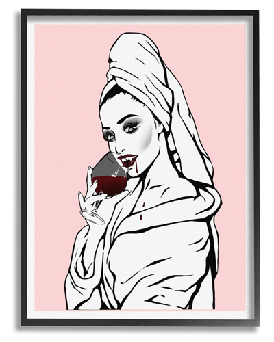 Stupell Pink Vampire Fashionista Drinking Wine Framed Giclee Wall Art By Ziwei Li