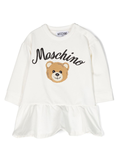 Moschino Babies' Logo-embroidered Flared Dress In White