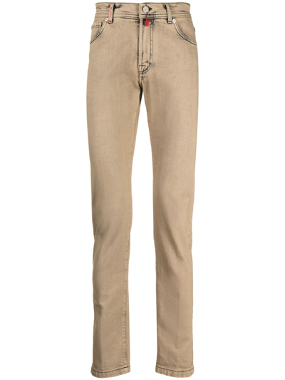 Kiton Logo-patch Slim-fit Jeans In Neutrals