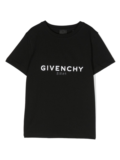 Givenchy Kids' Reverse Logo-print Organic Cotton T-shirt In Black