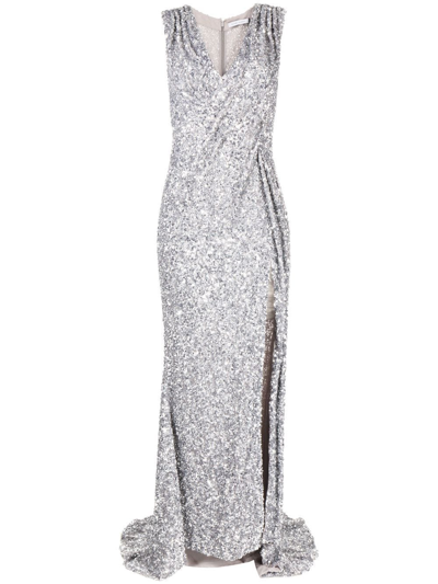 Rachel Gilbert Elio Hand-embellished Gown In Silver