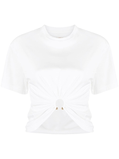 Paco Rabanne Cotton Jersey Drape Keyhole Crop T-shirt In White