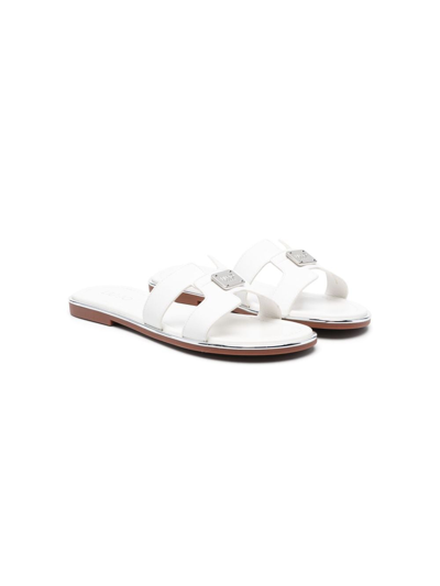 Liu •jo Kids' Logo-plaque Slip-on Sandals In White