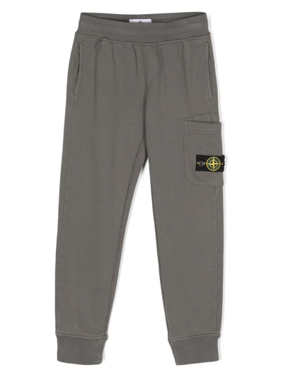 Stone Island Junior Kids' Compass-badge Cotton Track Pants In Blue Grey