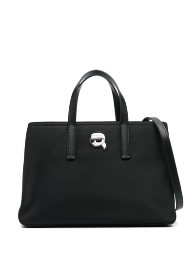 Karl Lagerfeld Ikon Appliqué-detail Tote Bag In Black