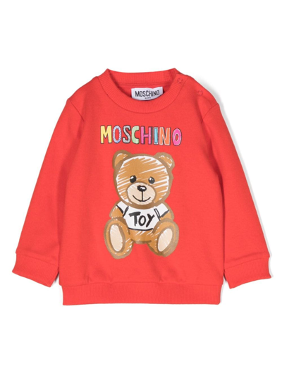 Moschino Babies' Logo印花棉卫衣 In Rossa