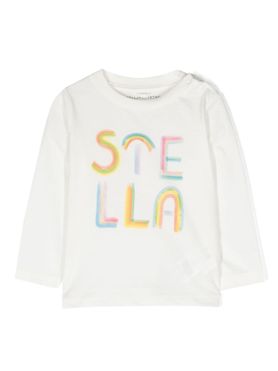 Stella Mccartney Kids' Rainbow Logo-print Cotton T-shirt In White