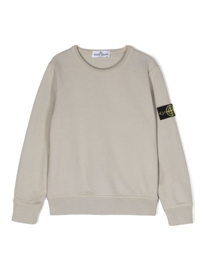 Stone Island Kids' Compass-patch Cotton Sweatshirt In Verde