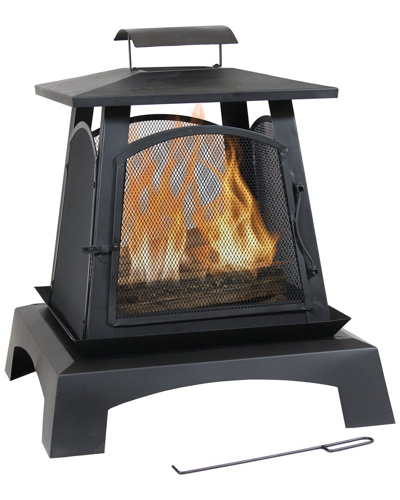 Sunnydaze Pagoda Style Steel With Black Finish Outdoor Fireplace
