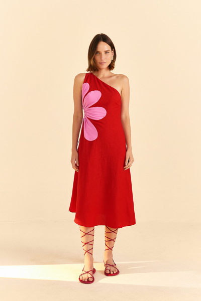 Farm Rio Red Cut-out Flower Dress