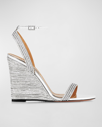 Aquazzura Wow Crystal Ankle-strap Wedge Sandals In Silver