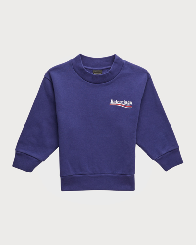 Balenciaga Kid's Political Logo Crewneck Sweatshirt In 1195 Pacific Blue
