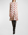 Khaite Blaz Kleid Aus Cupro-satin Mit Print Und Falten In Cream / Red
