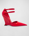Ferragamo Vidya Patent Dual-buckle Wedge Pumps In Flame Red