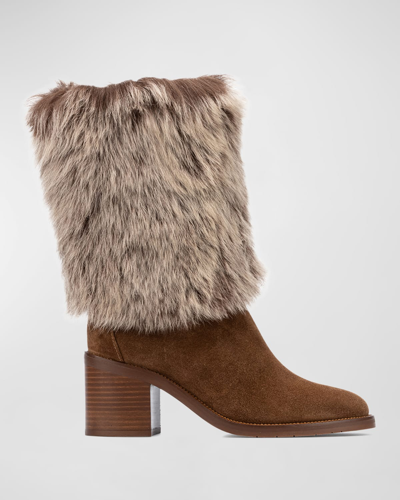 Aquatalia Jolie Suede Shearling Mid Boots In Brown