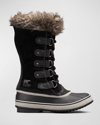 Sorel Joan Of Arctic Faux Fur-trimmed Waterproof Suede And Rubber Boots In Black/gray