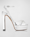 Aquazzura Divine Metallic Crisscross Platform Sandals In Silver