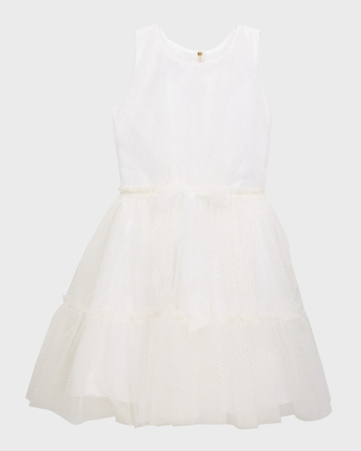 Zoe Kids' Girl's Gemma Dress W/ Gold Dots Overlay In Ivory