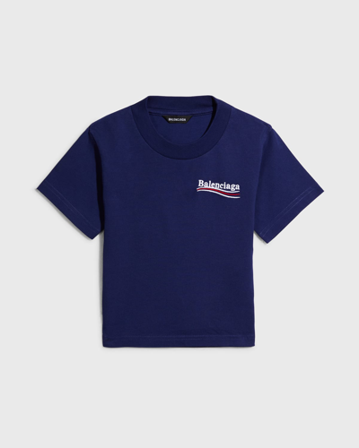 Balenciaga Kid's Embroidered Political Logo T-shirt In 1195 Pacific Blue