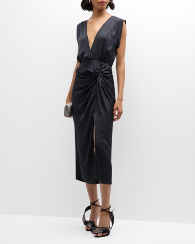 knee length dresses for ladies Solid Satin Midi Dress – Starr Boutique main image 1