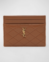 Saint Laurent Ysl Quilted Leather Card Holder In 9839 Ginger Brown