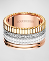 Boucheron Quatre Large Ring In Tricolor Gold With White Ceramic And Diamonds