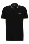 Hugo Boss Cotton-blend Polo Shirt With Contrast Details In Black