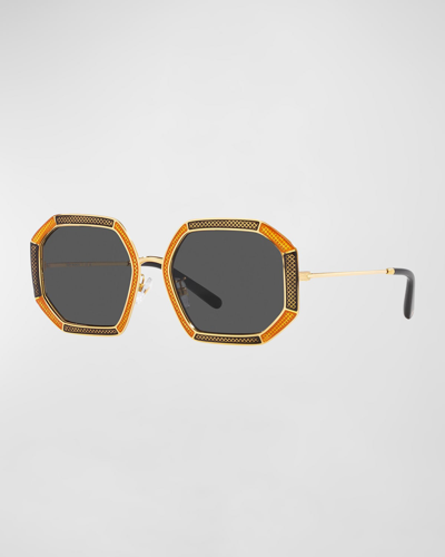 Tory Burch Two-tone Round Metal Alloy Sunglasses In Gold
