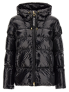 Pinko Oversized Black Puffy Coat With Glossy Finish And Hood In Black