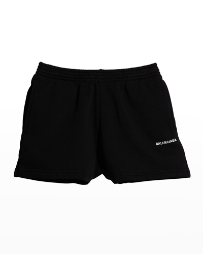 Balenciaga Kid's Logo Cotton Pull-on Shorts In 1070 Black/white