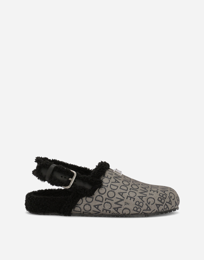 Dolce & Gabbana Logo-jacquard Faux Fur-detail Slippers In Brown,black