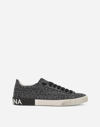 Dolce & Gabbana Leather And Fabric Low-top Sneakers With All-over Motif In Multicolor