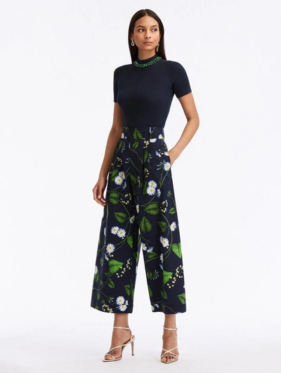 Oscar De La Renta Morning Glory Poplin Culotte Trousers In Black