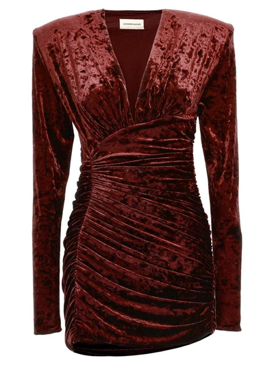 Alexandre Vauthier Crushed Velvet Mini Dress In Bordeaux