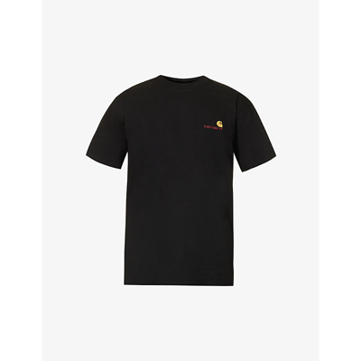 CARHARTT CARHARTT WIP MEN'S BLACK AMERICAN SCRIPT LOGO-EMBROIDERED ORGANIC COTTON-JERSEY T-SHIRT,66795095