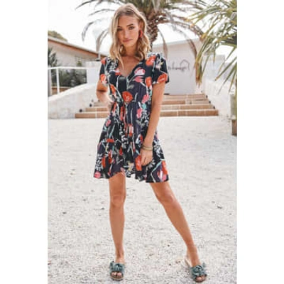 Jaase Black And Coral Merida Print Lolana Mini Dress In Black