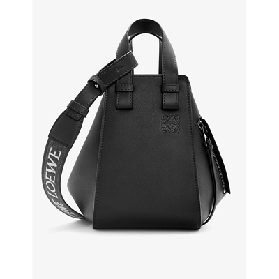 Loewe Hammock Compact Leather Shoulder Bag In Black