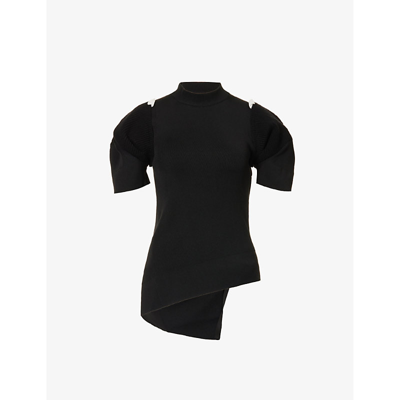 Sacai Cut-out Asymmetric-hem Knitted Top In Black