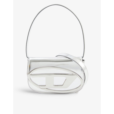 Diesel 1dr Logo-plaque Leather Shoulder Bag In Silver