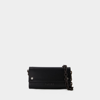 GANNI BANNER ENVELOPE WALLET ON CHAIN - GANNI - LEATHER - BLACK