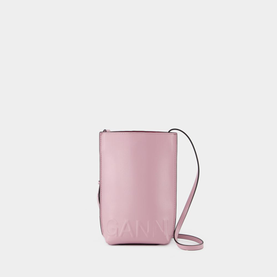 Ganni Small Banner Recycled Leather Crossbody In Pink