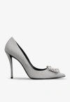 ROGER VIVIER 100 CRYSTAL FLOWER BUCKLE PUMPS IN GLITTER FABRIC