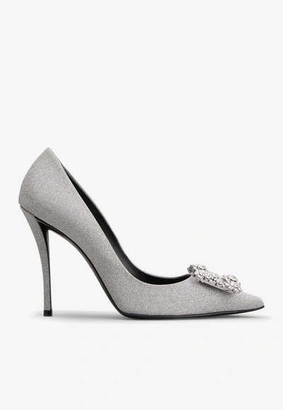 Roger Vivier Flower Strass 100 Glitter Pumps In Silver