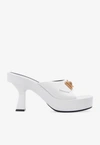 Versace 100 Medusa Platform Mules In Calf Leather In White