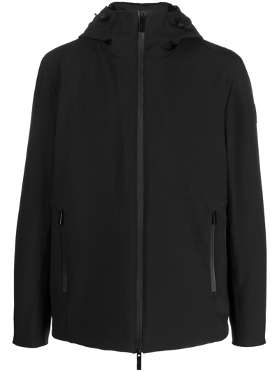 Woolrich Logo-patch Zip-up Hooded Jacket In Black