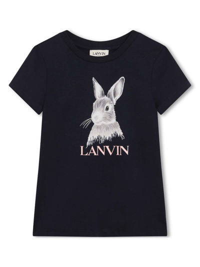 Lanvin Enfant Kids' Logo-print Round-neck T-shirt In Schwarz