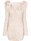 Magda Butrym Long-sleeve Ruched Silk Minidress In Nude