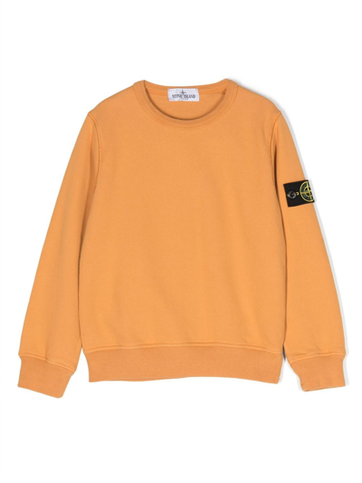 Stone Island Junior Compass-patch Cotton Sweatshirt In Orange