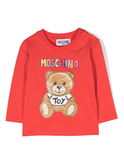 Moschino Babies' Teddy Bear Long -sleeve T-shirt In Rot
