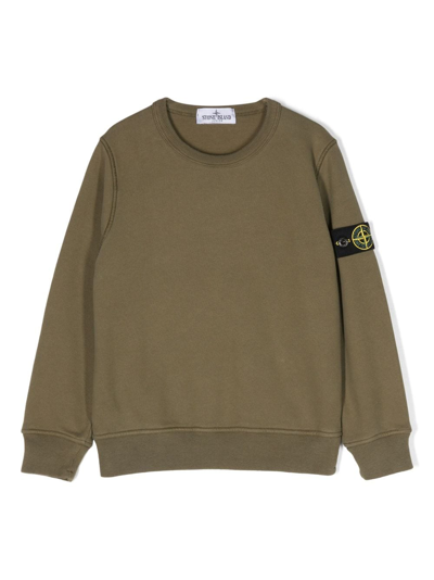 Stone Island Junior Compass-patch Cotton Sweatshirt In Grün